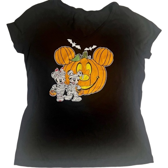 Disney inspired Halloween V-Neck featuring Mickey and Minnie and Pumpkin Mickey - Picture 1 of 2